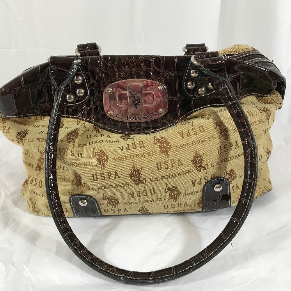 Crock Embossed Shoulder Purse with Polo Game